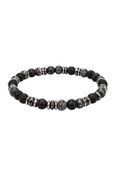 Au Noir men's black and dark gray beaded bracelet with porous beads and silver-tone spacer rings, product view