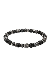 Au Noir men's black and dark gray beaded bracelet with porous beads and silver-tone spacer rings, product view