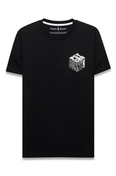Men's black crewneck Short-sleeve T-Shirt with white Psycho Bunny chest graphic shown from the front