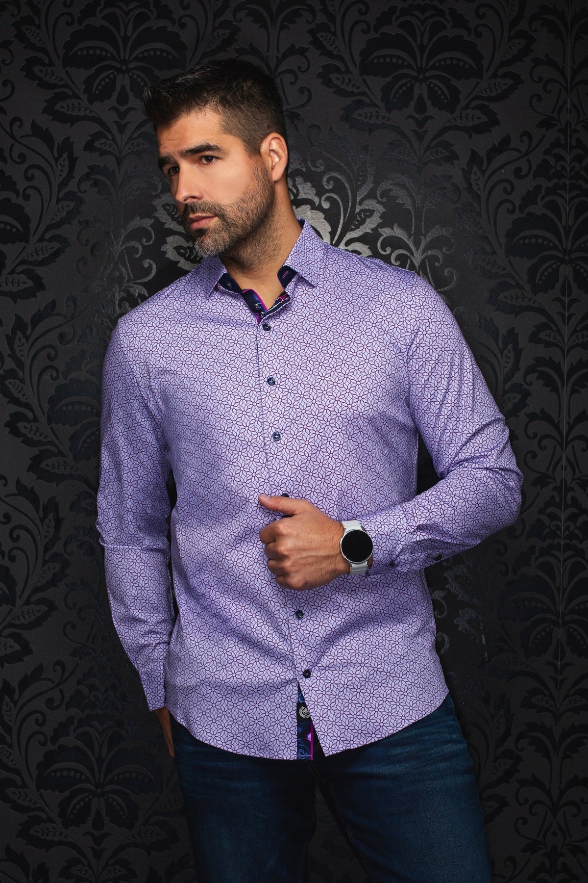 Chemise manches longues en Knit extensible pour homme par Au Noir | NELUMBO Lilas | Machemise.ca, inventaire complet de la marque Au Noir