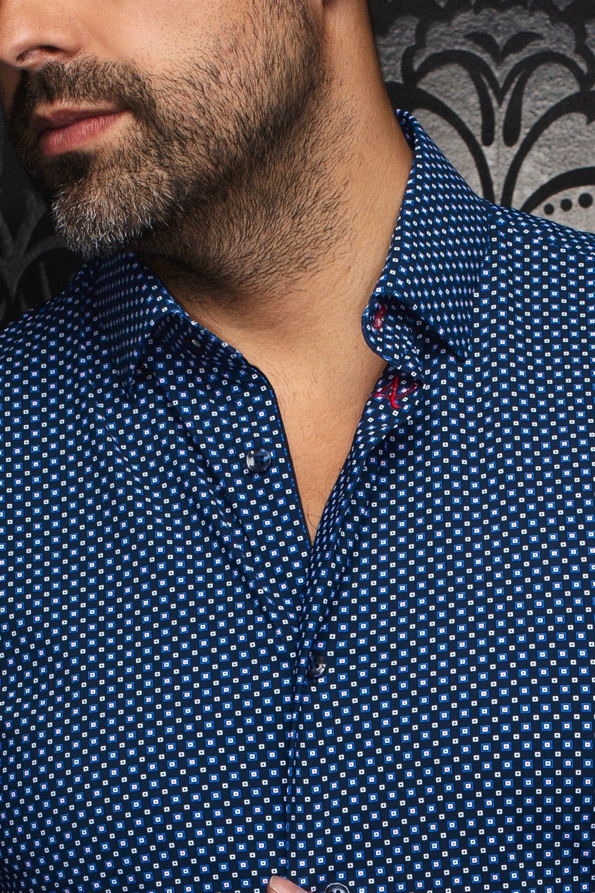 Nylon shirt for men by Au Noir | NICOLAS CUBE Navy Blue | Menshirt, complete inventory of the Au Noir brand