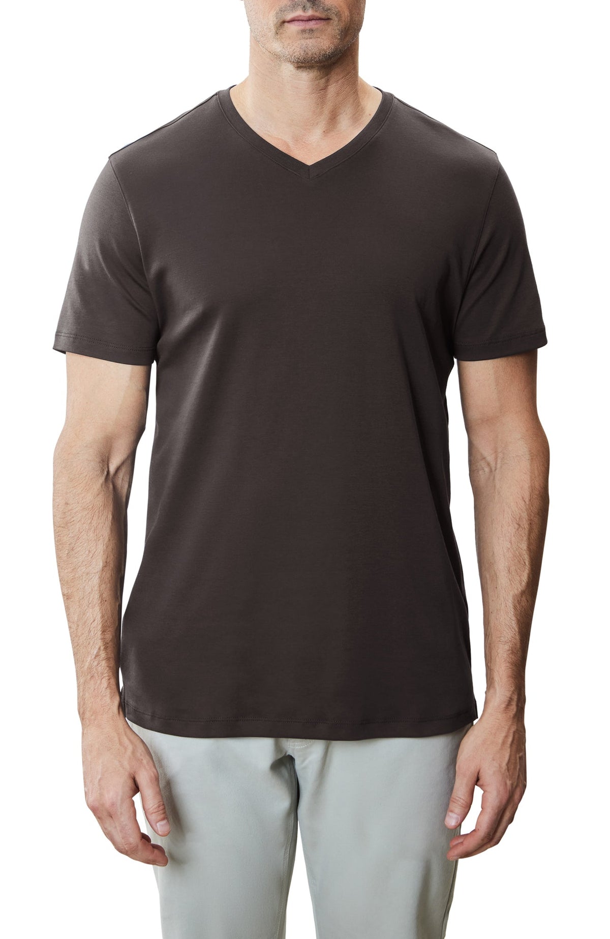 T-shirt à manches courtes col V pour homme par Robert Barakett | 23336V Georgia Expresso | Machemise.ca, vêtements mode pour hommes