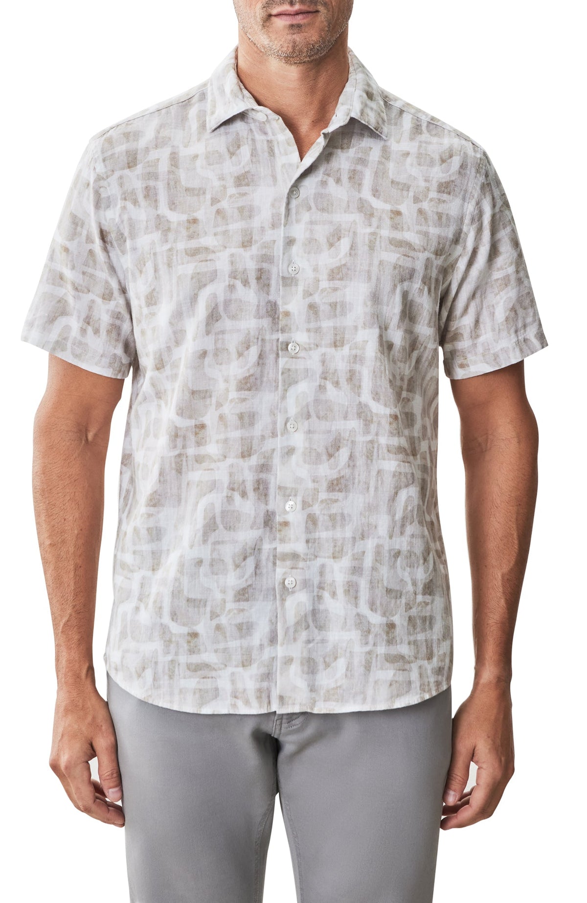 Chemise tissée à manches courtes pour homme par Robert Barakett | RB51573 Steinway Beige | Machemise.ca, vêtements mode pour hommes