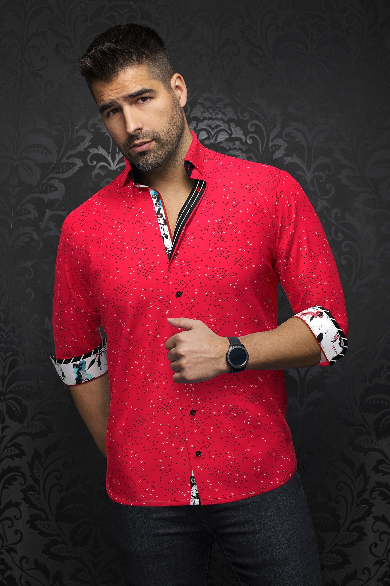 Knit long sleeve shirt for men by Au Noir | PAJARO Red | Menshirt, complete inventory of the Au Noir brand