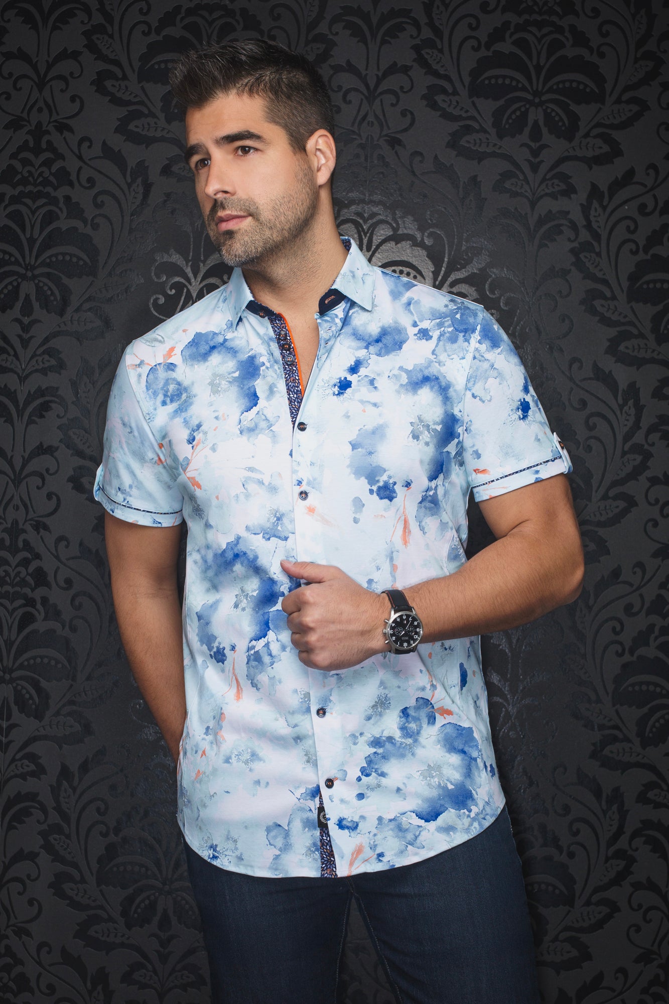 Knit short sleeve shirt for men by Au Noir | PEMBA(SS) Light Aqua | Menshirt, complete inventory of the Au Noir brand
