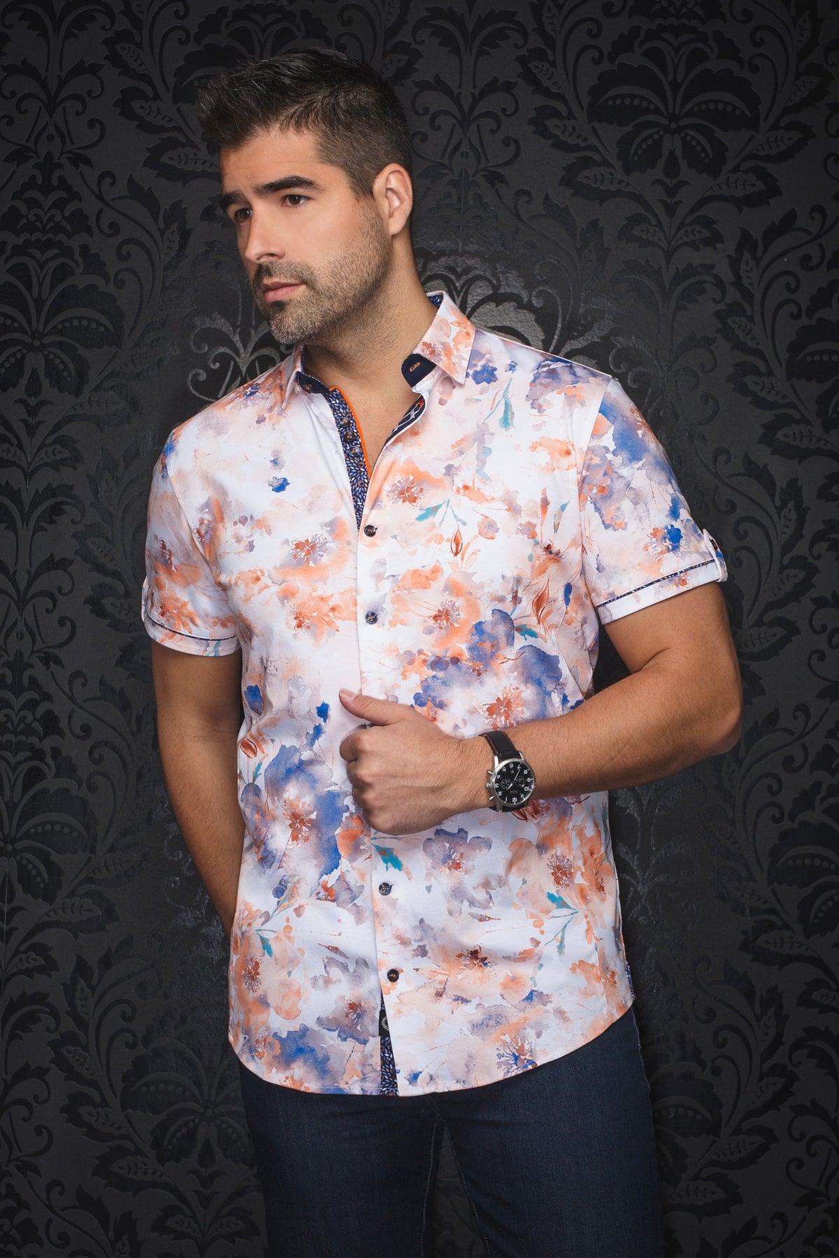 Chemise manches courtes en Knit pour homme par Au Noir | PEMBA(SS) Orange | Machemise.ca, inventaire complet de la marque Au Noir