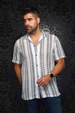 Chemise manches courtes à col ouvert pour homme par Au Noir | RAJ-T Blanc | Machemise.ca, inventaire complet de la marque Au Noir