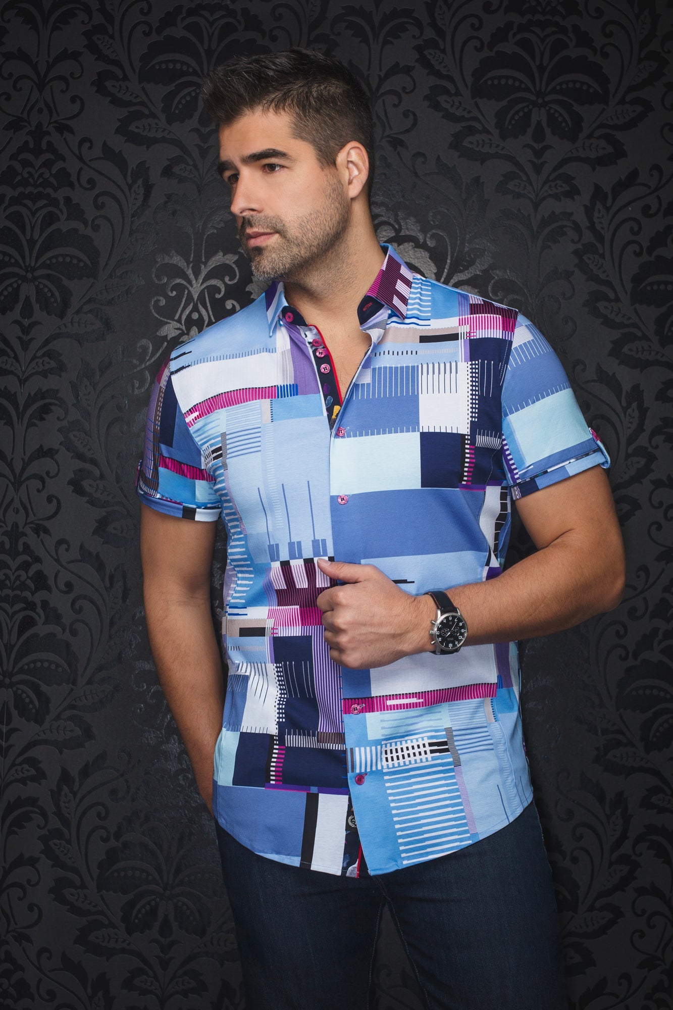 Knit short sleeve shirt for men by Au Noir | RANDFORD(SS) Blue | Menshirt.com, complete inventory of the Au Noir brand