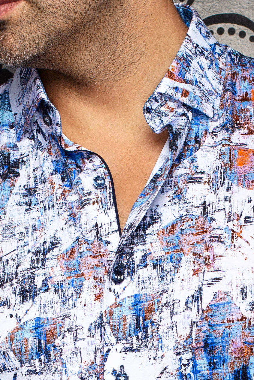 Chemise manches longues en Knit extensible pour homme par Au Noir | RAY Blanc Multi | Machemise.ca, inventaire complet de la marque Au Noir