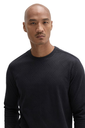 Robert Barakett men's close front view of black crew neck Long-sleeve T-Shirt showing ribbed collar