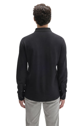 Robert Barakett men's black knit long sleeve shirt with buttoned cuffs and ribbed collar, back view
