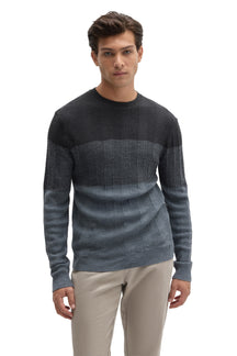 Front view of Robert Barakett men's charcoal and blue-gray crewneck knit long-sleeve knit sweater with ribbed hem and cuffs