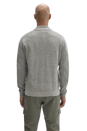 Back view of men's light gray heathered knit long-sleeve sweater with ribbed hem and cuffs by Robert Barakett