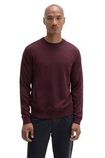 Robert Barakett men's burgundy long sleeve crew neck sweater with dark trim, cuffs and ribbed hem shown from the front