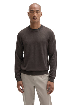 Robert Barakett men's dark brown crewneck knit long-sleeve knit sweater with ribbed hem shown from the front