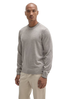 Robert Barakett men's light grey crew neck long-sleeve knit sweater with hem, cuffs and ribbed collar, front view