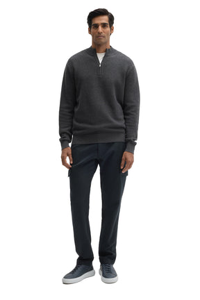 Robert Barakett men's full-length front view of charcoal textured knit half-zip long-sleeve knit sweater worn