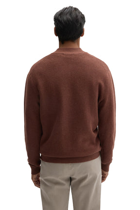 Robert Barakett men's rust brown textured knit long-sleeve knit sweater with bottom hem, cuffs and ribbed collar, back view