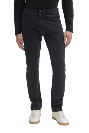 Robert Barakett men's dark charcoal straight leg pants with button fly and five-pocket styling shown from the front