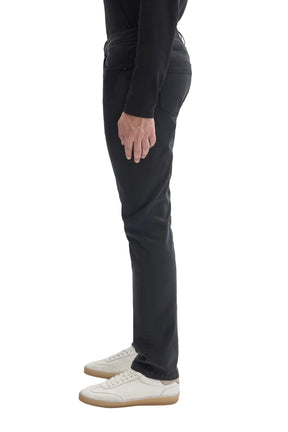 Robert Barakett men's dark charcoal straight leg pants with plain hem and five-pocket construction shown from the side