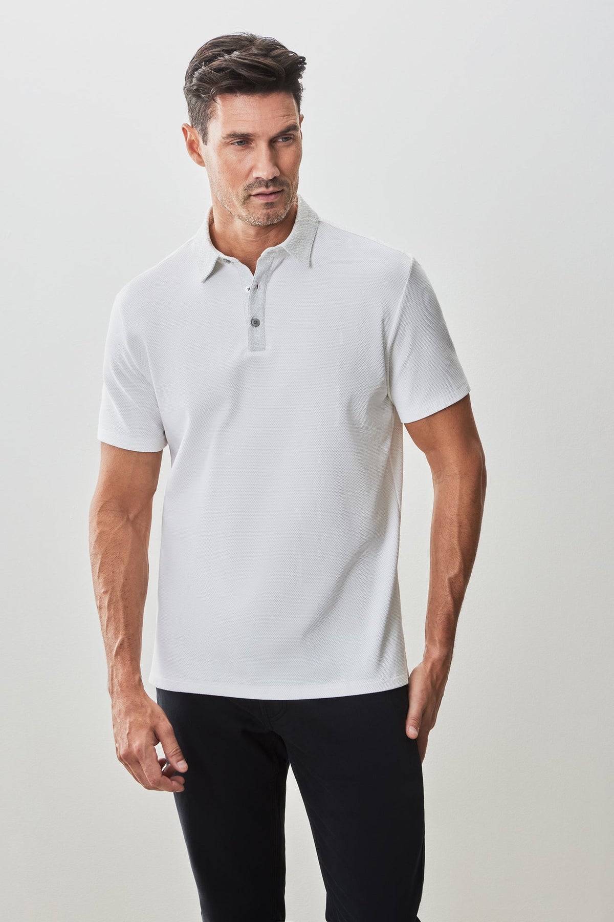 Polo à col imprimé pour homme par Robert Barakett | RB51111 Baytide Blanc | Machemise.ca, vêtements mode pour hommes