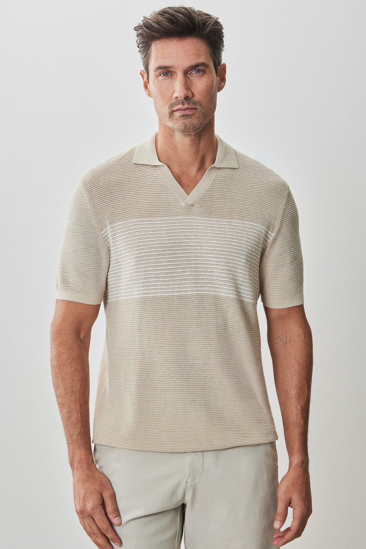 Polo col ouvert pour homme par Robert Barakett | RB51208 Orion Beige | Machemise.ca, vêtements mode pour hommes