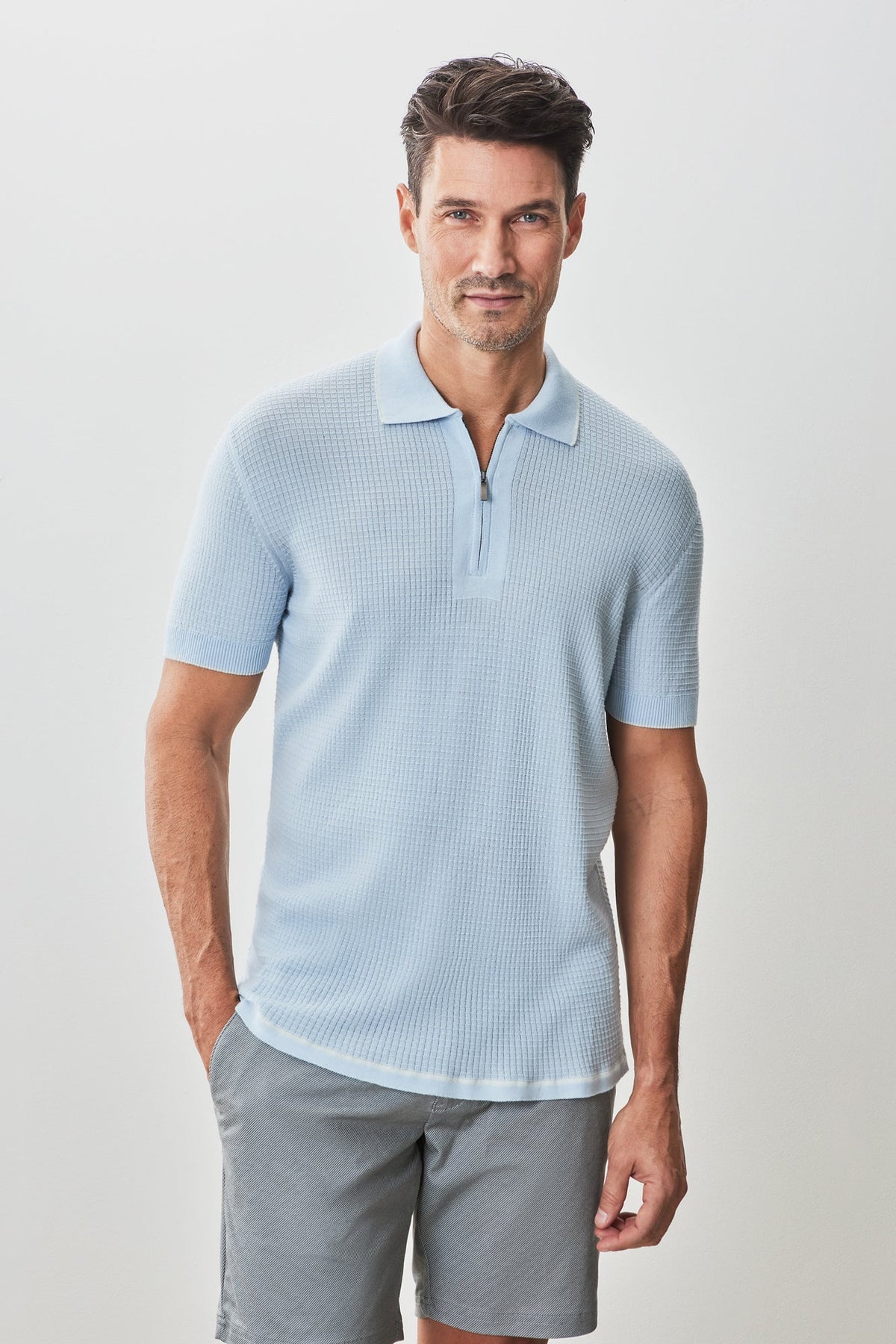 Polo avec zipper pour homme par Robert Barakett | RB51209 Denton Bleu Pâle | Machemise.ca, vêtements mode pour hommes