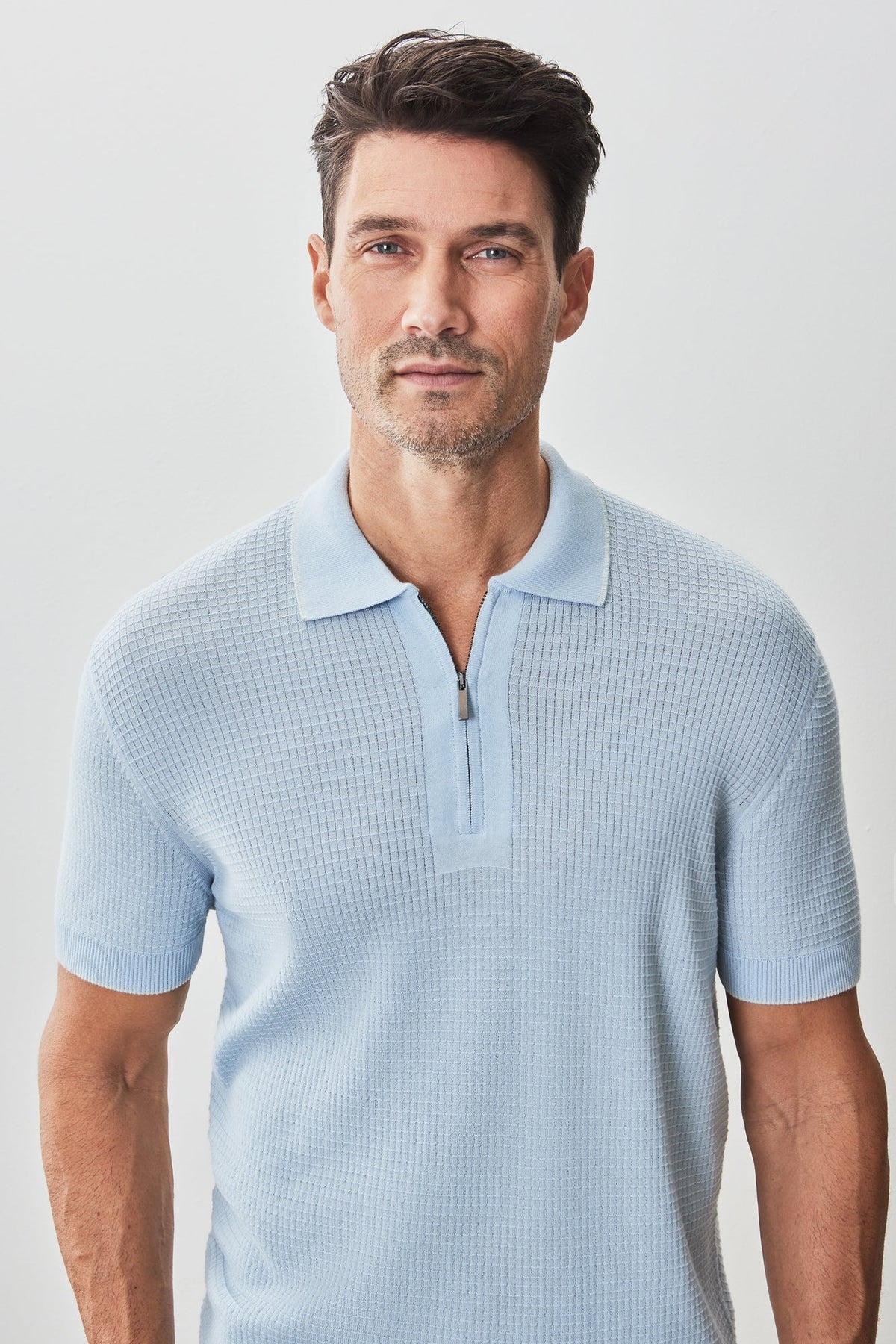 Polo avec zipper pour homme par Robert Barakett | RB51209 Denton Bleu Pâle | Machemise.ca, vêtements mode pour hommes