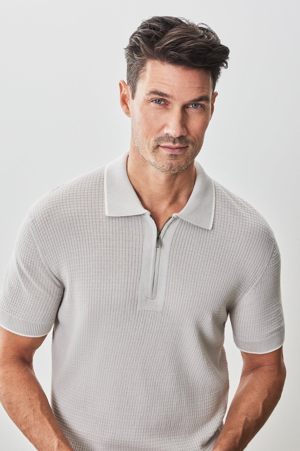 Polo avec zipper pour homme par Robert Barakett | RB51209 Denton Gris Pâle | Machemise.ca, vêtements mode pour hommes
