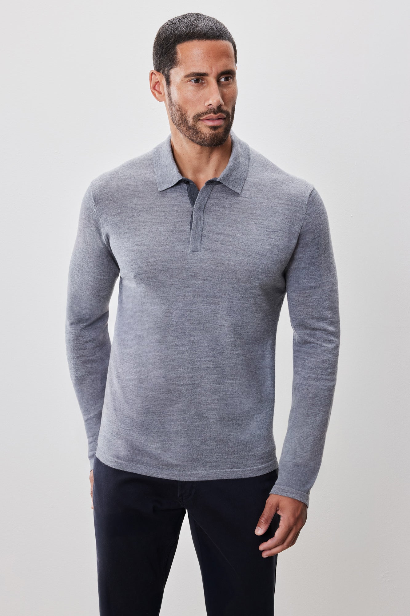 Polo M.L. mérinos pour homme par Robert Barakett | RB52138 Thomas Gris Pâle | Machemise.ca, vêtements mode pour hommes