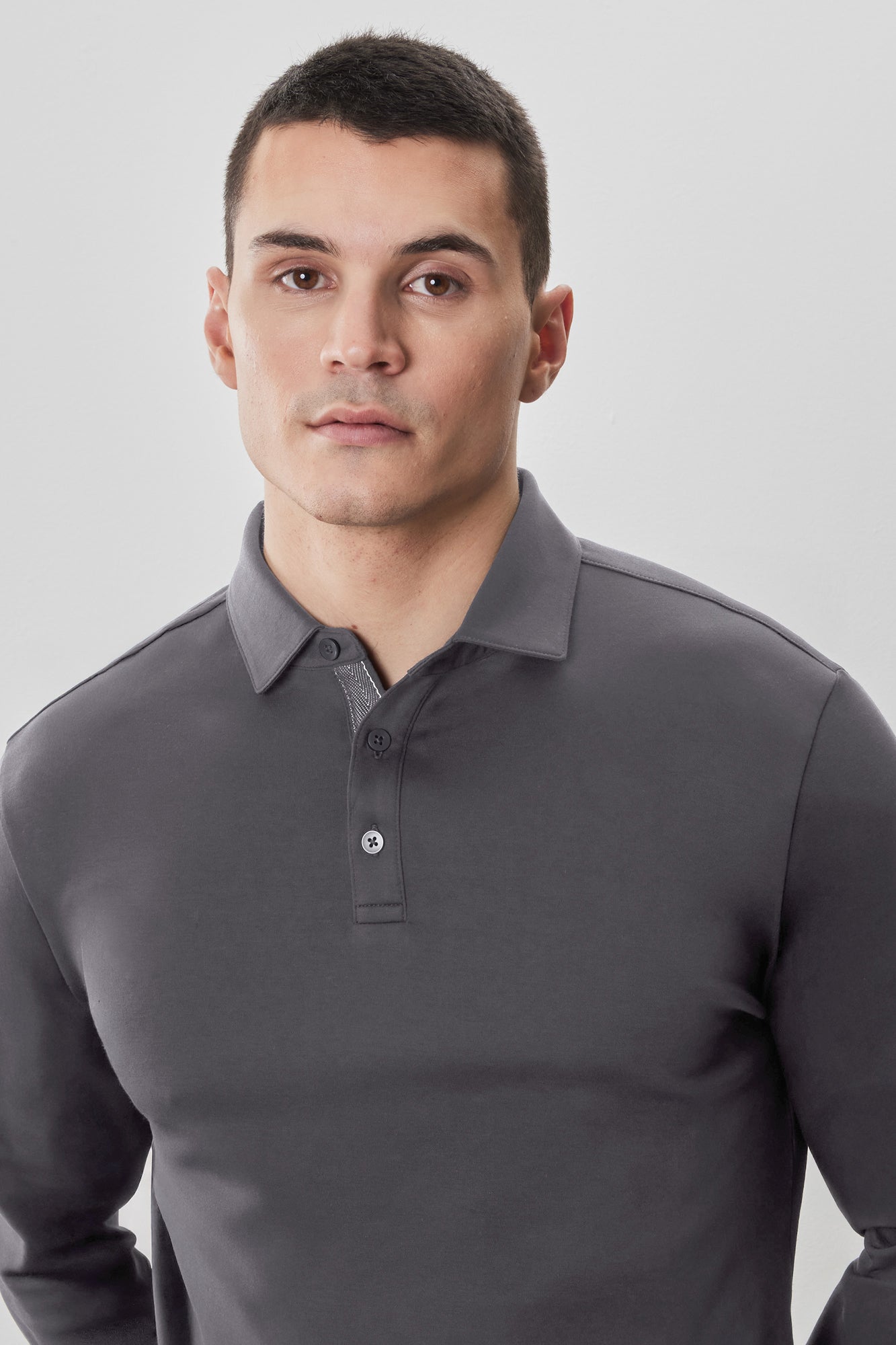 Polo à manches longues en chevrons pour homme par Robert Barakett | Georgia RB52559 Fumée | Machemise.ca, vêtements mode pour hommes
