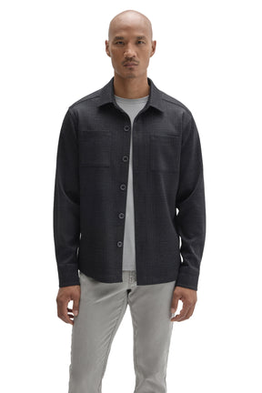Robert Barakett men's charcoal textured overshirt with two chest pockets, buttons and point collar shown from the front