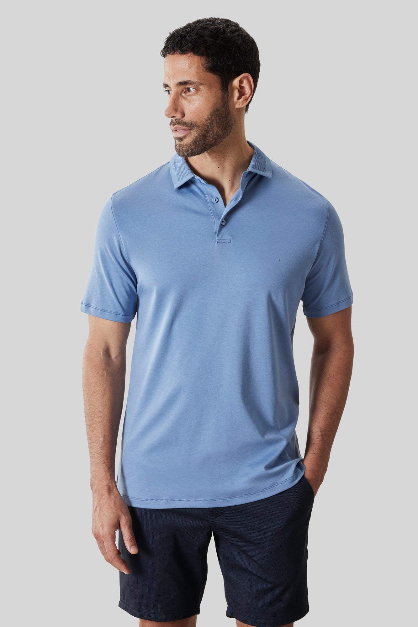 Polo col texturé pour homme par Robert Barakett | RB61210 Georgia Bleu Délavé | Machemise.ca, vêtements mode pour hommes