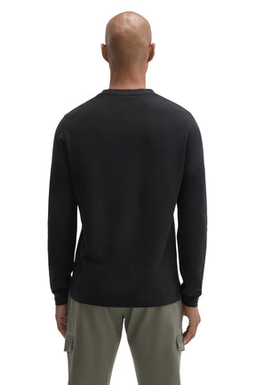 Robert Barakett men's black long sleeve crew neck T-Shirt with ribbed collar and plain back shown from the back