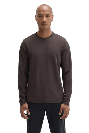 Robert Barakett men's dark brown long sleeve crewneck T-Shirt with ribbed cuffs and fine texture shown from the front