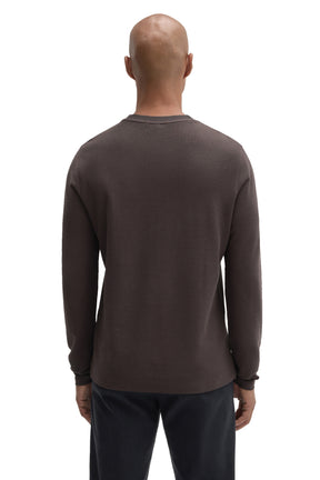 Robert Barakett men's dark brown long sleeve crewneck T-Shirt with ribbed collar and fine texture, back view