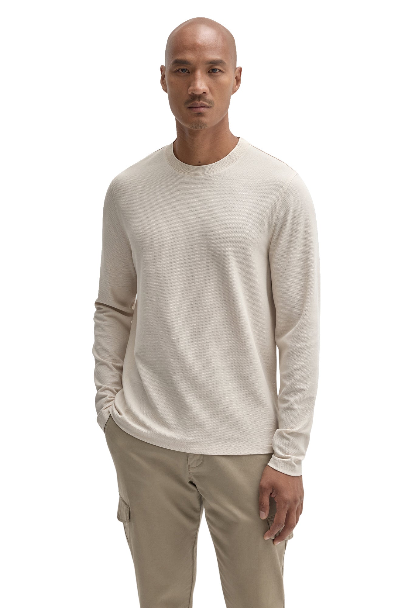 Robert Barakett men's ivory long sleeve crewneck T-Shirt with subtle allover texture shown from the front