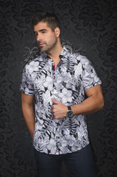 Knit short sleeve shirt for men by Au Noir | RONALDO(SS) Black White | Menshirt.com, complete inventory of the Au Noir brand