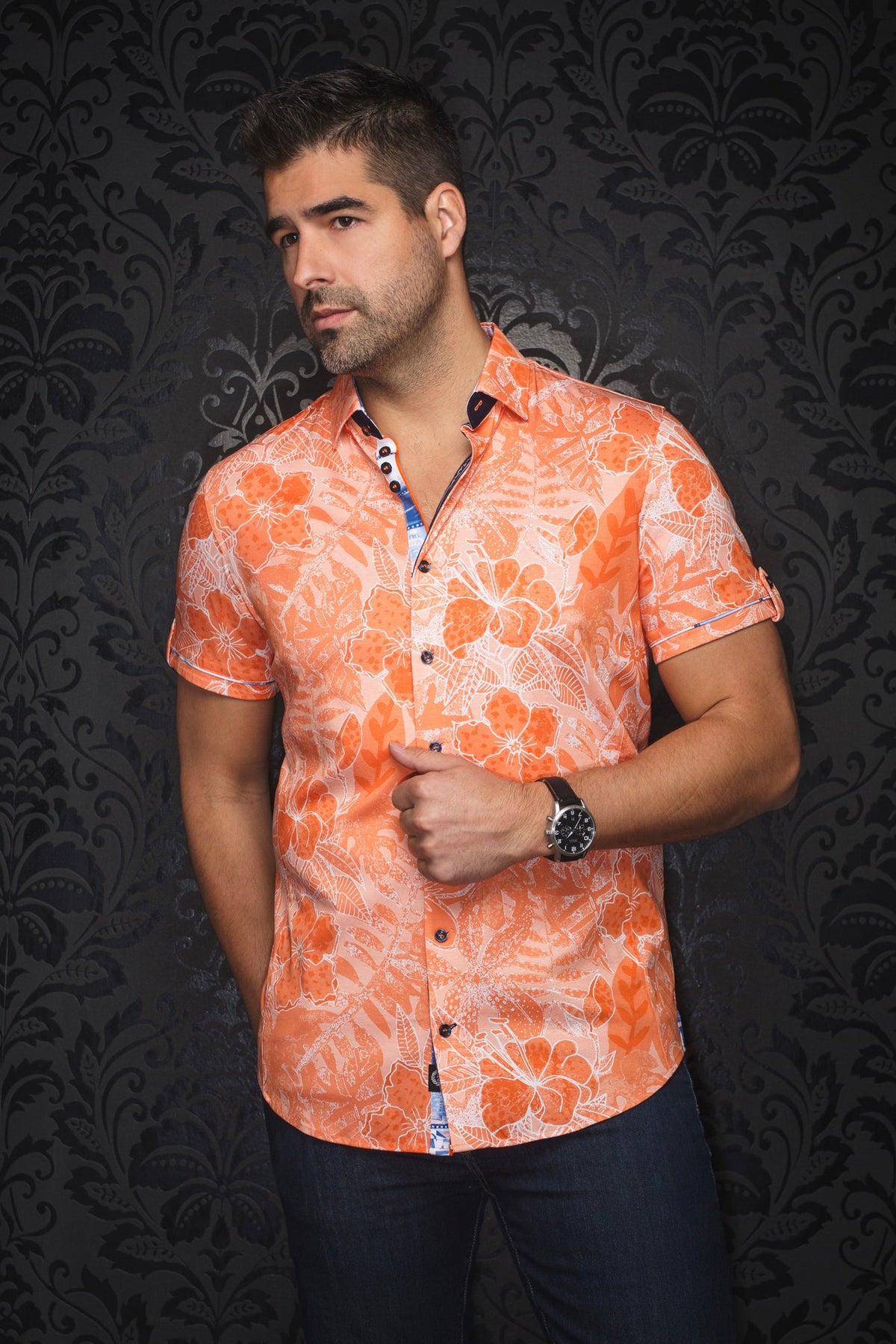Chemise manches courtes en Knit pour homme par Au Noir | RONALDO(SS) Orange | Machemise.ca, inventaire complet de la marque Au Noir