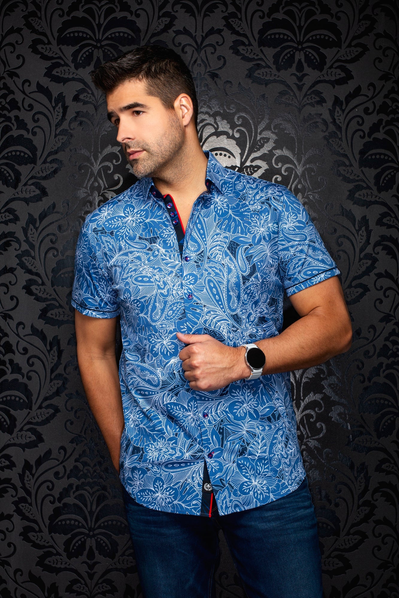 Chemise manches courtes en Knit extensible pour homme par Au Noir | ROSSA (SS) Denim | Machemise.ca, inventaire complet de la marque Au Noir