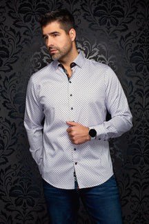 Chemise manches longues en coton extensible pour homme par Au Noir | SABAH Blanc Orange | Machemise.ca, inventaire complet de la marque Au Noir