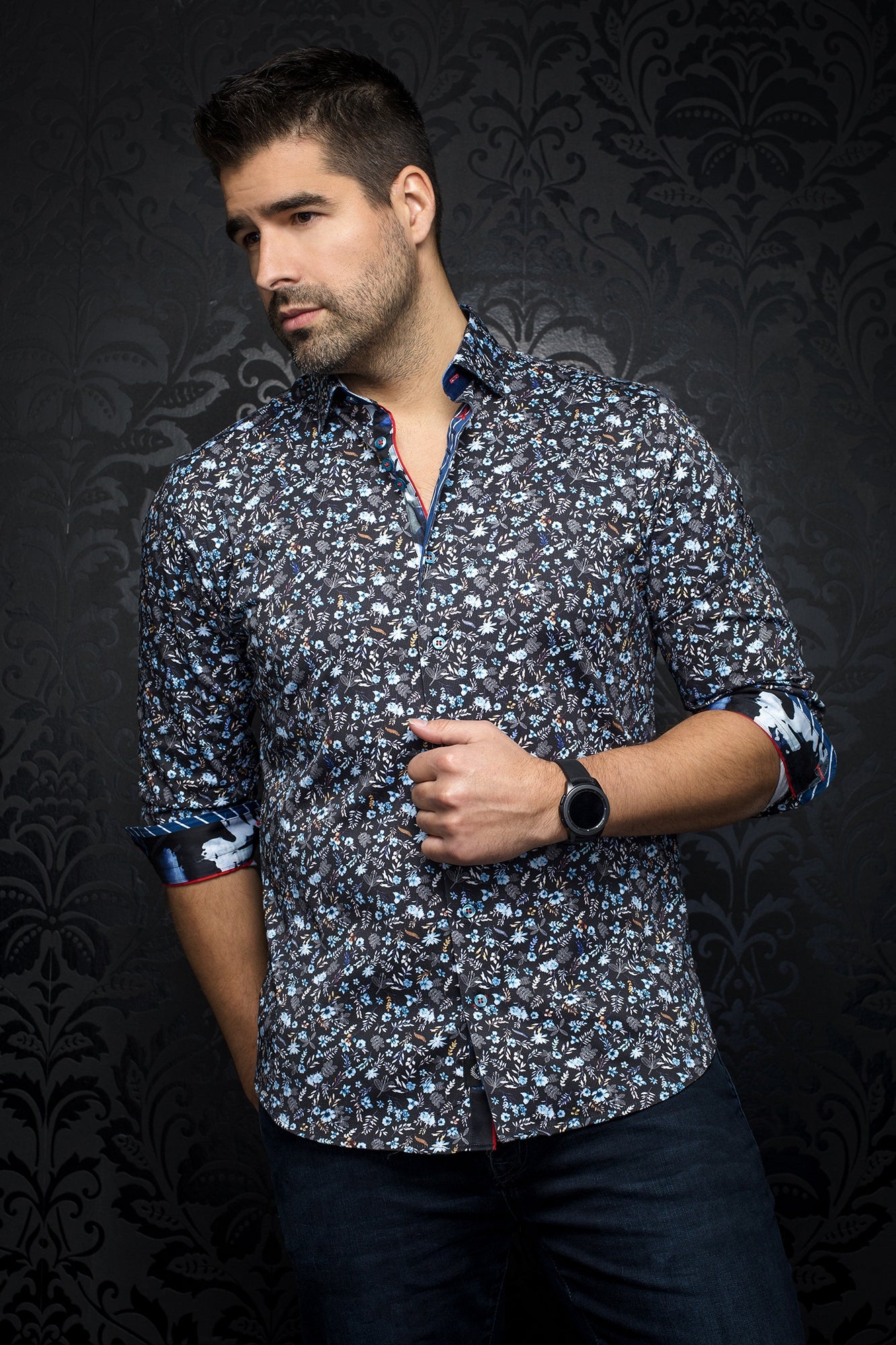 Long sleeve shirt for men by Au Noir | SALVATORE Black Royal | Menshirt, complete inventory of the Au Noir brand