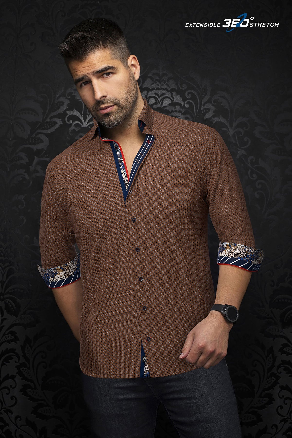 Knit long sleeve shirt for men by Au Noir | SAUTOR Tobacco | Menshirt, complete inventory of the Au Noir brand