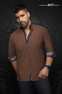 Knit long sleeve shirt for men by Au Noir | SAUTOR Tobacco | Menshirt, complete inventory of the Au Noir brand