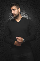 Merino wool V-neck Long sleeve T-Shirt for men by Au Noir | SAXONY_V Black | Menshirt, complete inventory of the Au Noir brand