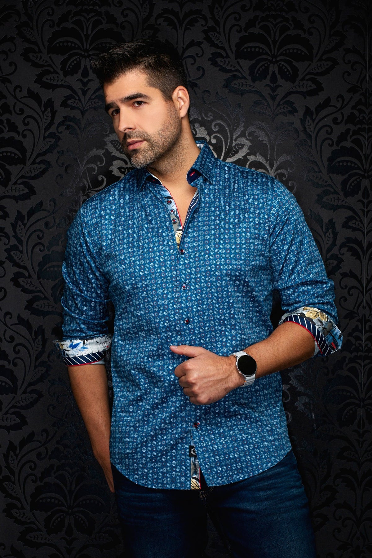 Chemise manches longues en coton extensible pour homme par Au Noir | SKYDALE Bleu Profond | Machemise.ca, inventaire complet de la marque Au Noir