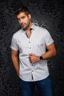 Chemise manches courtes en coton extensible pour homme par Au Noir | STONERIDGE (SS) Blanc | Machemise.ca, inventaire complet de la marque Au Noir