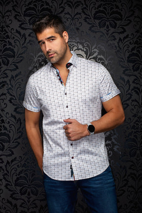 Chemise manches courtes en coton extensible pour homme par Au Noir | STONERIDGE (SS) Blanc | Machemise.ca, inventaire complet de la marque Au Noir