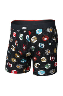 Saxx men's black boxer briefs with SAXX waistband and colorful numbered ball print, front product view