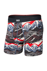 Front product view of men's mountain-print boxer briefs with blue seams and black SAXX waistband
